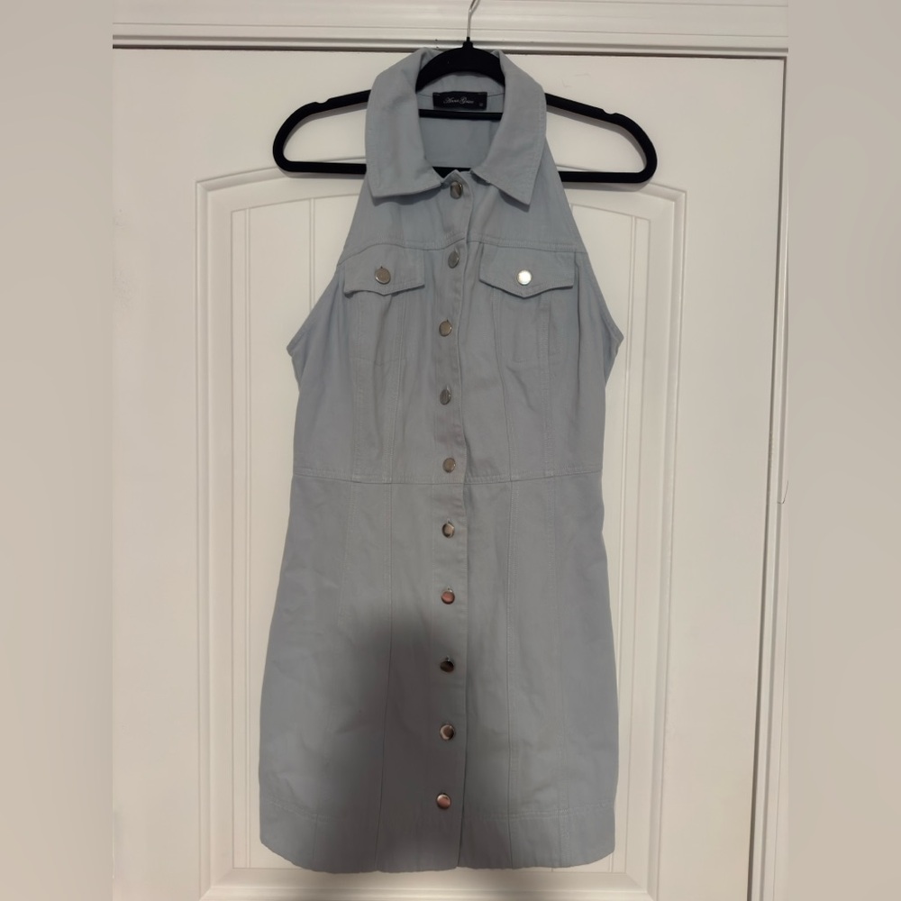 Lizard Thicket Anna Grace Sky Blue Denim Sleeveless Dress